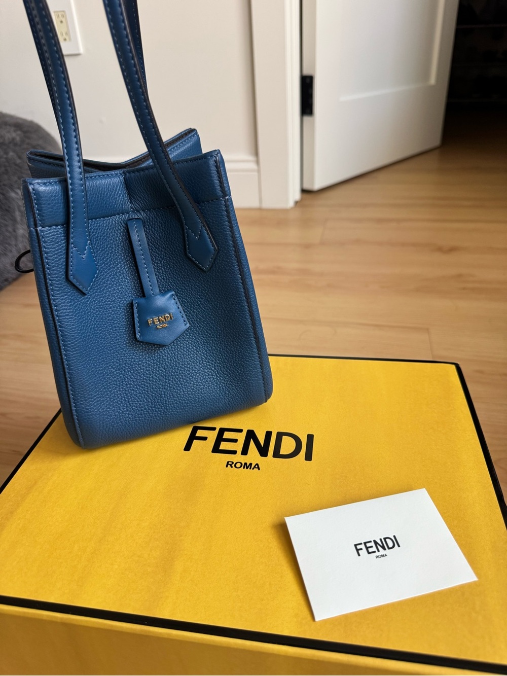 Authentic Fendi Mini Pebbled Leather Tote in Blue
